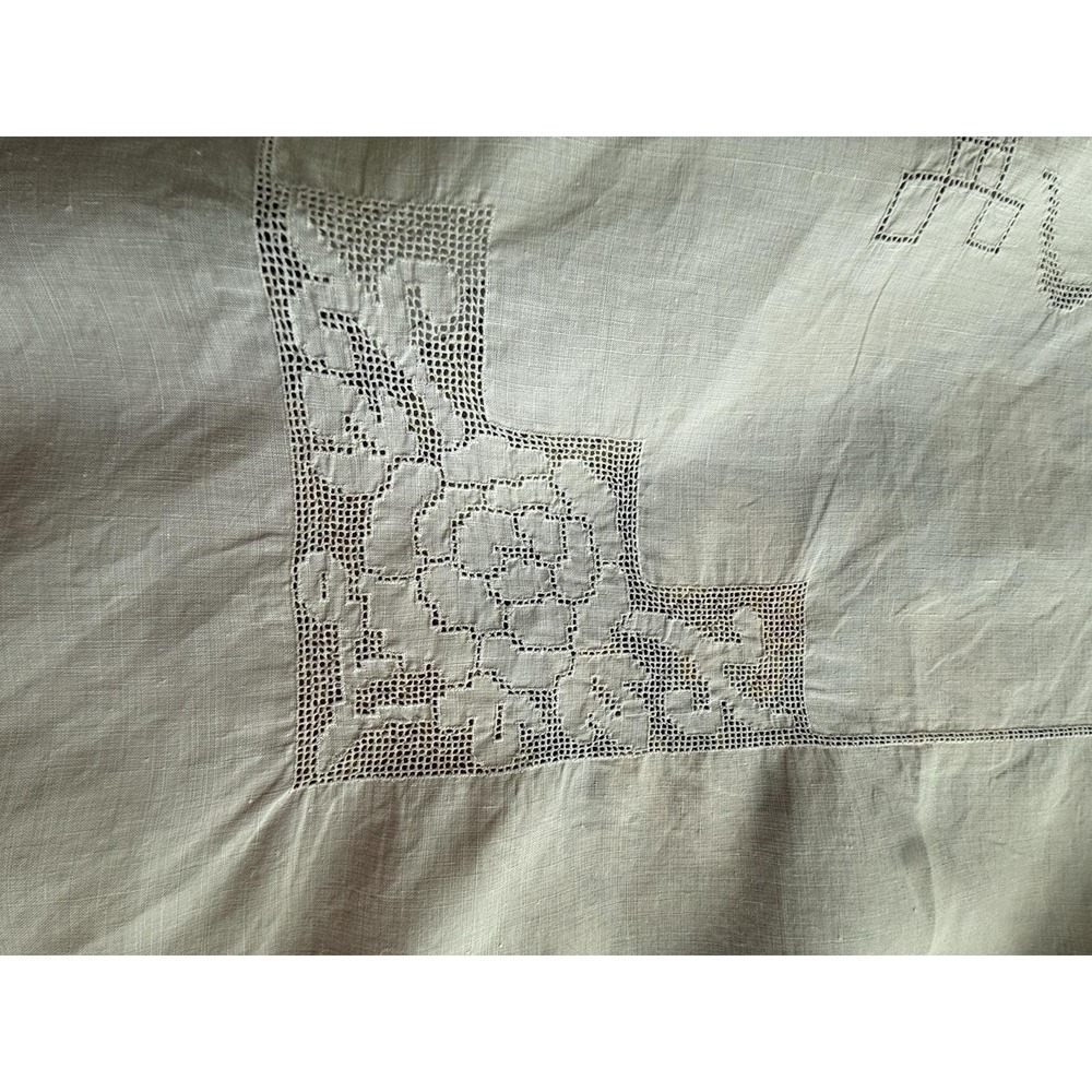 Vtg White Tablecloth Square Cotton Lace Edge  Traditional English Cottage Shabby - Picture 5 of 6
